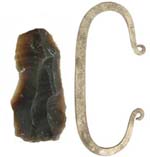 Strike-a-Light
fire striker, hand forged, curled ends,
with flint chard